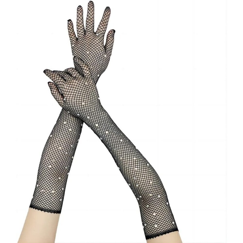 Women's A-Mesh-‌Black Rhinestone Sparkly Elbow Length Gloves Halloween Costumes